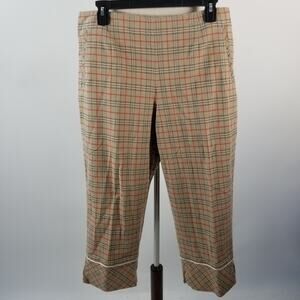 Liz Golf Tan White Orange Plaid Crop Capri Cuff Audra Pants Size 14